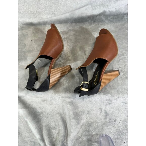 Candies Shoes Women's 6 Brown and black Peep Toe 4" Chunky Heels w/ ankle strap - Picture 8 of 16